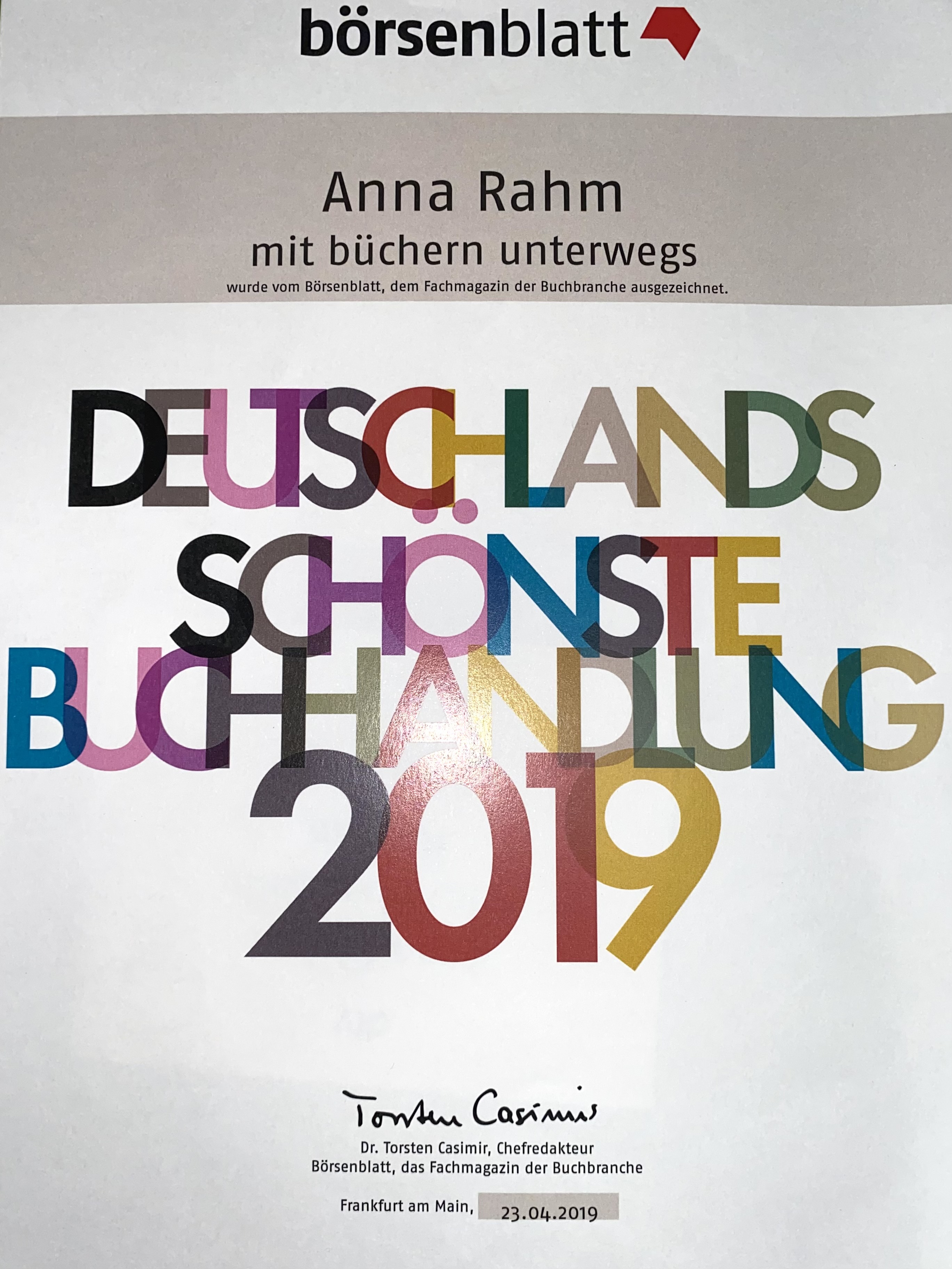 Deutschlands schönste Buchhandlung 2019